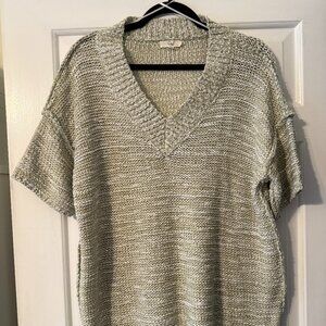 Easel Size Green & White Knit Short Sleeve Women's Top- Oversized Small